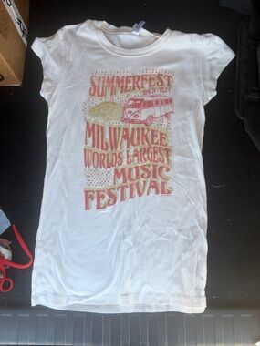 Kids White Summerfest Tee with Pink and Pale Yellow Festival Graphic: size XL